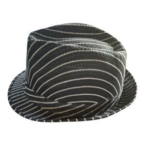 EUC Black and white pinstripe woven fedora hat, one size